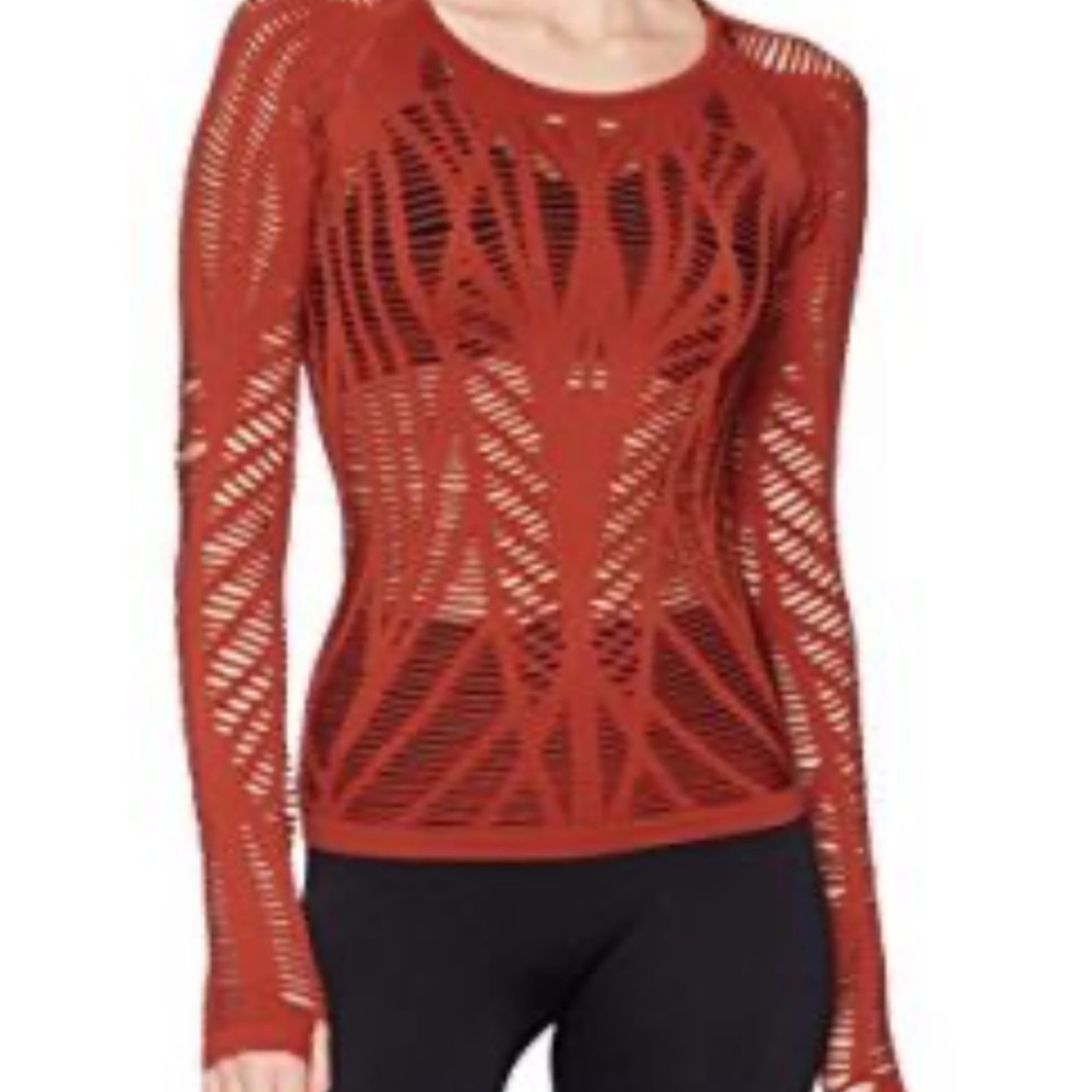 ALO Yoga LS Rust Wanderer Stretch Seamless Cutout Top Size Medium - Picture 3 of 14